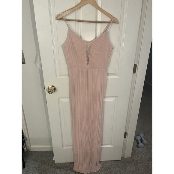 BCBGeneration Women's Pink Chiffon Lace Pleated Maxi Formal Gown Dress 8 NWT NEW - Picture 4 of 12